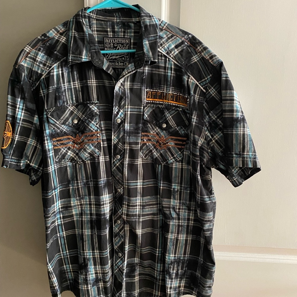 Affliction 2XL plaid button down